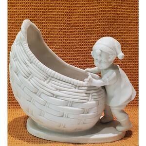 Bisque Porcelain Boy with Basket Vintage Early 20th Century